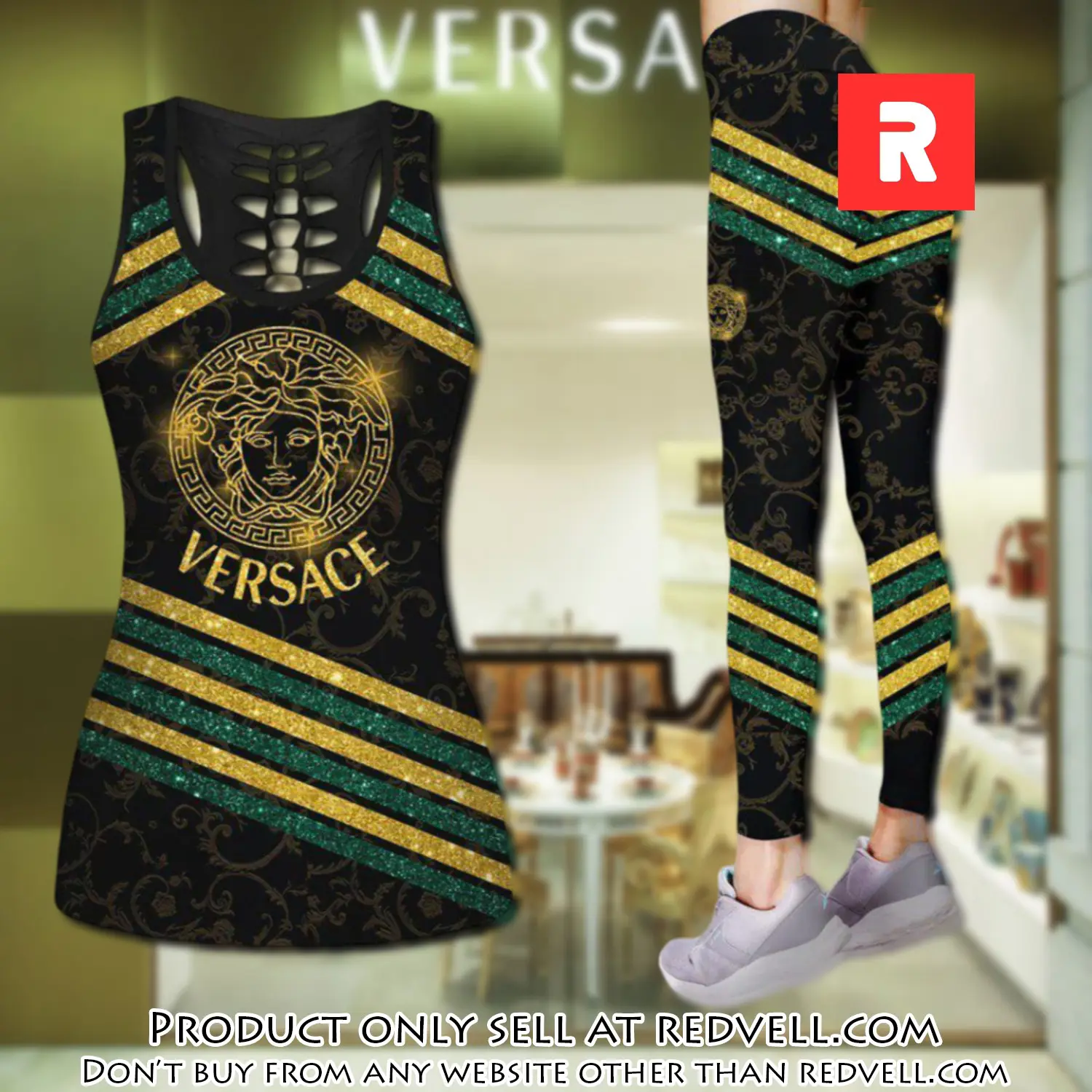 Gianni versace tank top leggings set luxury for women yoga gym rv4821584